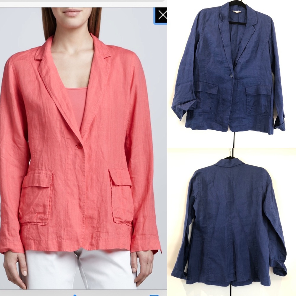 Eileen Fisher Irish linen blazer jacket NAVY BLUE
